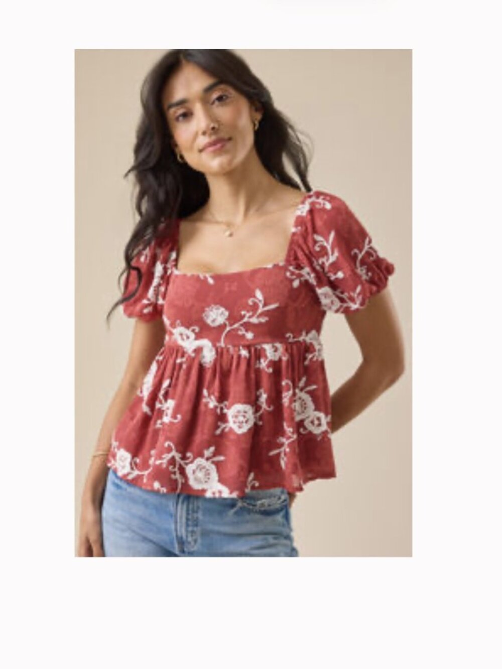 Altar'd State Gretchen Emproidered Red Floral Babydoll Top Large New w-out tags